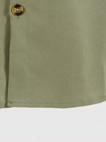 SHEIN Tween Boy Olive Green Back Letter Print Short Sleeve Shirt - Army Green - View 3