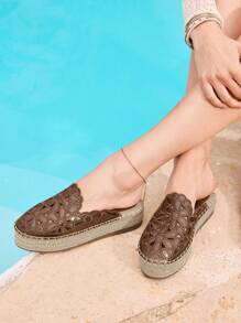 Styleloop Beige Casual Retro Embroidered Thick Bottom Woven Rope Shoes - Rust Brown - View 6