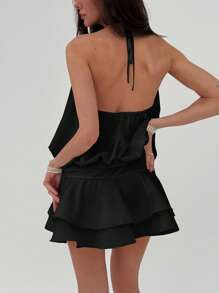 Aloruh Vestido mini con volantes elegante y sexy con espalda descubierta para mujer