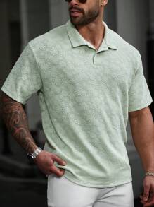 Manfinity Homme Plus Size Men's Floral Jacquard Short Sleeve Polo Shirt, Spring/Summer