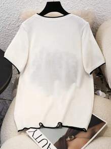SHEIN LUNE Camiseta de cuello redondo de mujer con bordado floral de verano