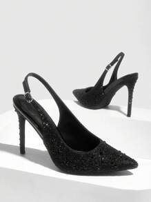 CUCCOO SZL Fashion Rhinestone Pointed Toe Slim High Heels With Ankle Strap, Black, Suitable For Date, Party, Festival, Holiday, Wedding For Christmas - Black - View 7