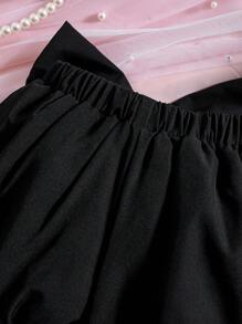 SHEIN Elladie kids 女童休闲宽松舒适蝴蝶结装饰黑灯笼短裤，适合春夏季 - 黑色 - 查看 4