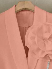 SHEIN Clasi 女士优雅花卉装饰立领长袖上衣和裤子两件套西装套装，秋季新年服装 - 珊瑚粉 - 查看 5