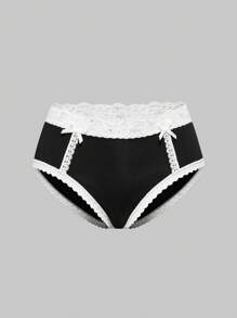 ROMWE Gothic Style Contrast Lace Camisole Top And Panty Bowknot Lingerie Set - Black and White - View 3