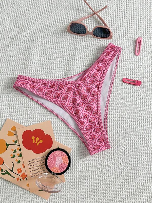 Swim Mod 1pc Women's Summer Random Print High Cut Bikini Bottoms For Beach Vacation