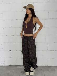 StreetHx 街头服饰 女士休闲镂空吊带背心 - 棕色 - 查看 6