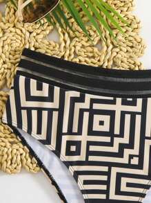 SHEIN Women's Beach Summer Geometric Random Print High Waist Elastic Band Bikini Bottom - Multicolor - View 4