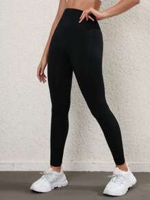Gameset SHEIN Sport Quần Leggings Thể thao Nữ màu trơn - màu đen - Xem 3