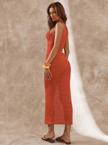 MUSERA 亮片钩针圆领修身长裙波西米亚风伊比沙岛可爱性感度假夏季海滩泳装罩衫