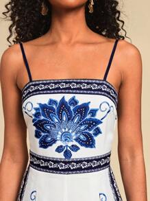 Travachic Vacation Casual Blue & White Floral Print Camisole Wide Leg Jumpsuit,Summer Outfits For Women,Beach Outfits For Woman,Western Wear Women,Concert Outfit Women,Boho,Tropical Vacation - Blue and White - View 4