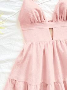 Soleia Women's Solid Color Ruffled Hem Spaghetti Strap Vacation Dress,Summer Dresses For Women - Pink - View 6