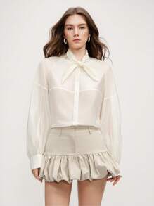 Arave Blusa blanca minimalista y elegante con diseño de lazo francés, para la temporada de primavera, de estilo único