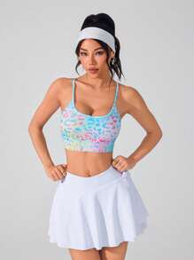 Easithlete 渐变色豹纹印花露背运动文胸 - 粉色 - 查看 3