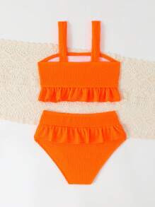 Young Girl Toddler Ruffled 2 Pieces Swimwear Set - Orange - View 2