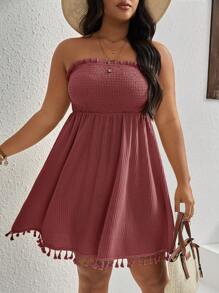 SHEIN VCAY Robe d'été tube à gaufrer avec franges
