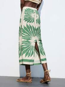 Maija 大号花卉印花 A 字裙，休闲舒适，适合春夏季、度假海滩、女士夏季、乡村音乐会、欧洲夏季 - 綠色 - 查看 5