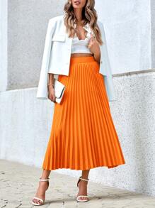 SHEIN Privé Falda elegante plisada de cintura elástica de unicolor para el trabajo diario de las mujeres