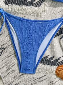 Swim Vcay Conjunto de bikini veraniego compuesto por top crop con nudo y Bottom, decorado con textura de concha