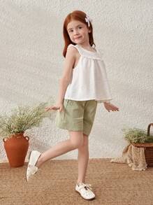 Blossori Young Girls' French Elegant Sleeveless Blouse, Cream White, Spring/Summer - White - View 4