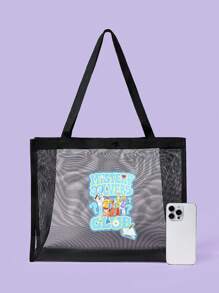 SCOOBY-DOO X SHEIN Sacola Grande com Estampa Cartunesde Alta Capacidade para Mulheres - Preto - Visão 3