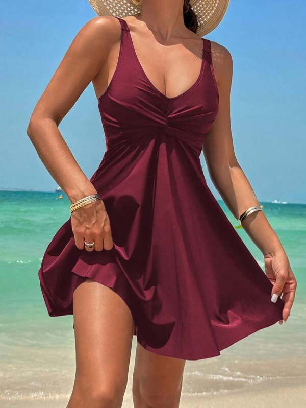 Swim Lushoire Robe de maillot de bain simple et à la mode sans manches de couleur unie, convient pour l'été