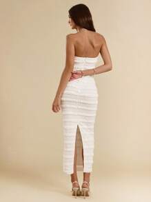 SHEIN BAE Women's Vacation Backless V-Neck Long Dress, Crochet Lace Trim, Elegant Beachwear,Summer Dresses For Women - Apricot - View 2