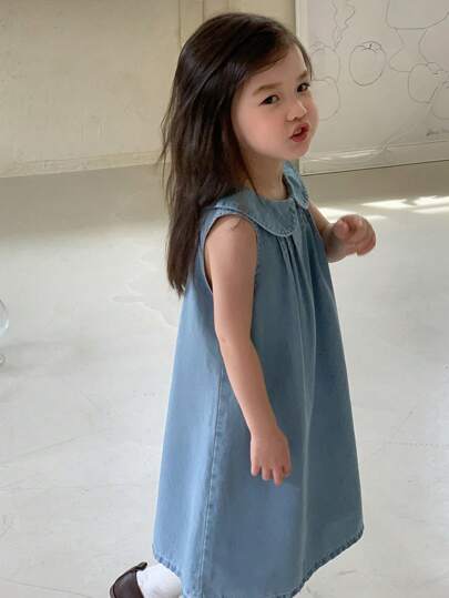 Dazy Kids 夏季女童娃娃脸无袖牛仔背带裙