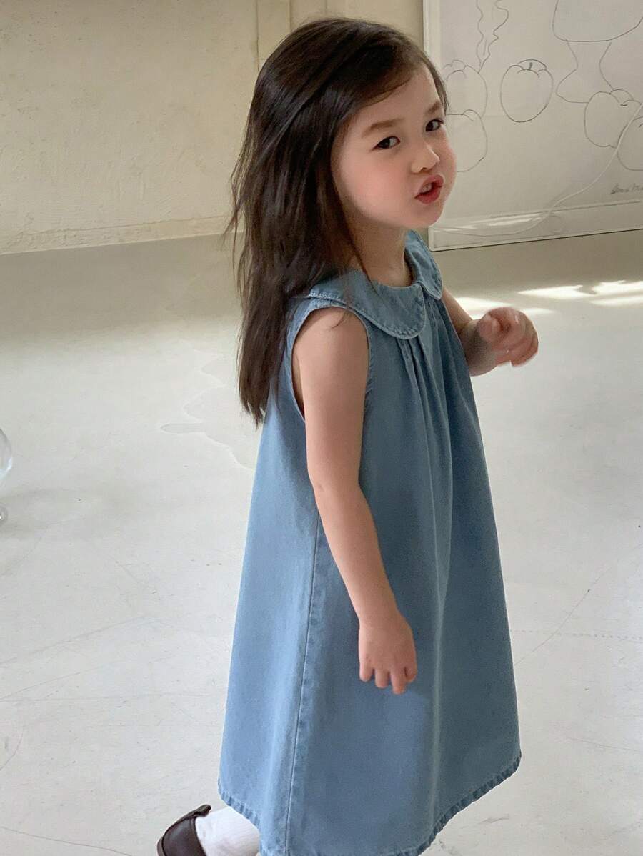 Dazy Kids Young Girls Doll Face Sleeveless Denim Overall Dress For Summer