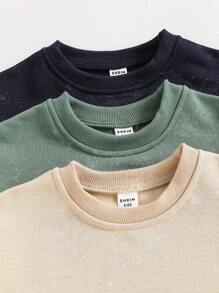 SHEIN 3pcs/Set Young Boy Fashion Special Textured Snowflake Sweatshirt, Spring/Summer - Multicolor - View 3