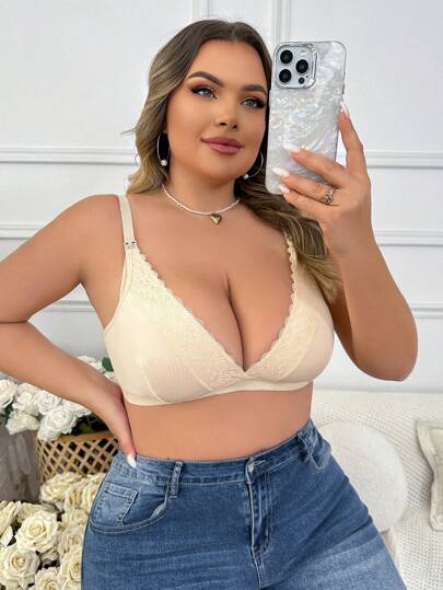 SHEIN 1 pezzo Reggiseno da allattamento in pizzo a contrasto per donne taglie forti di moda