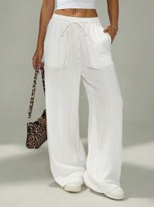 SHEIN PETITE Pantaloni larghi casual sciolti da donna in colore unito