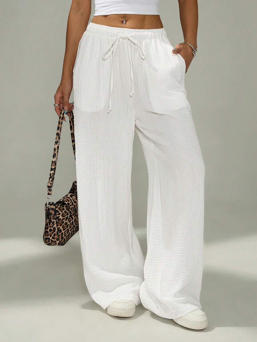SHEIN PETITE Pantaloni larghi casual sciolti da donna in colore unito