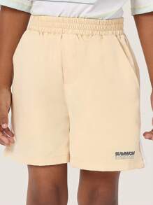 SUMWON Pantalones cortos deportivos de nailon atlético, con cintura elástica, cordón, ligeros y de secado rápido para actividades escolares, deportes y uso diario