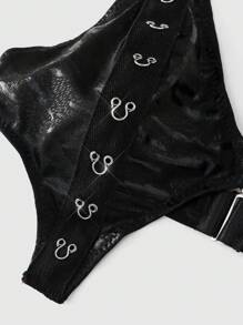 ROMWE Goth Conjunto de lencería con bustier y minifalda de tela con estampado gótico
