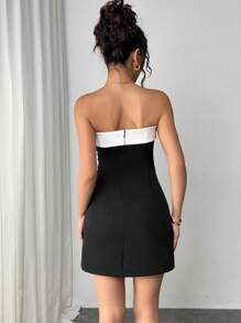 Firerie 女士优雅浪漫时尚通勤性感优雅风格连衣裙，适合派对、度假、返校、浪漫约会和婚礼、生日、迷你连衣裙 - 黑與白 - 查看 2