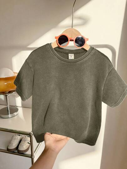 SHEIN 1 件年轻男孩休闲运动学院日韩宽松水洗柔软舒适圆领T恤适合孩子返校适合生日派对、聚会、表演、婚礼、洗礼、返校日常适合上学适合旅行适合运动适合春夏季