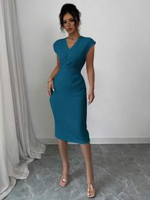 Elenzga 女士无袖 V 领高腰优雅浪漫连衣裙