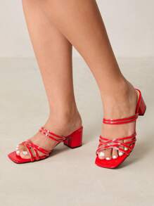 CUCCOO CURVES Wide Fit Women Simple Minimalist Open Toe High Heel Sandals For Outdoor Spring Shoes Spring Break Easter - Red - View 4