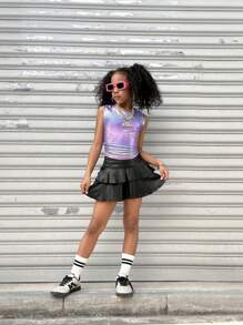 Coolane Kids Tween Girl Spring/Summer Streetwear/Concert/Y2K Glitter Sparkly Pink Fitted Tank Top