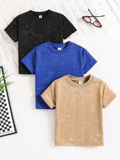 SHEIN Set de 3 piezas para niño pequeño, compuesto por una sudadera con estampado de nieve de textura especial, para la primavera y el verano