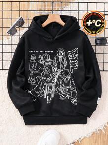 儿童/青少年男孩休闲街头图案卫衣 - 黑色 - 查看 6