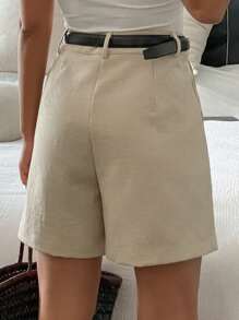 DAZY Solid Color Casual Straight Pockets Women Summer Shorts - Khaki - View 2