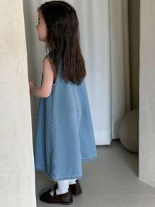 Dazy Kids Young Girls Doll Face Sleeveless Denim Overall Dress For Summer
