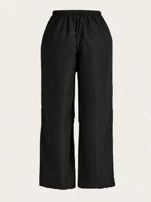 SHEIN EZwear Plus Size Casual Straight Leg Cargo Pants, Suitable For Summer - Black - View 6