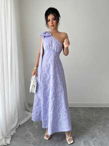 Elenzga Elegant Commuter Jacquard Bowknot Decor Dress - Purple - View 3