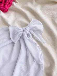 SHEIN Bộ đồ bơi liền thân họa tiết hoa nhỏ xinh xắn kèm váy che chắn cho bé gái tuổi teen đi nghỉ mát mùa xuân - Hồng - Xem 4