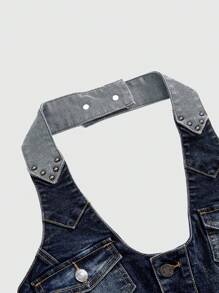 ROMWE Hippie Y2K 街头时尚女士破洞牛仔衬衫 - 藍色 - 查看 3