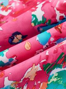 Swim Oasis 1pc Women's Swimsuit With Watercolor Ditsy Floral & Hollow-Out Bandage Design, One-Piece With A-Line Skirt Cover-Up, Spring/Summer Resort - Multicolor - View 4