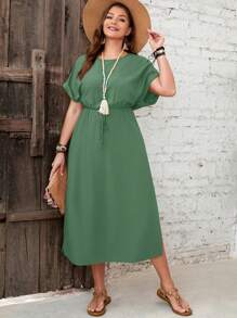 EMERY ROSE Váy nghỉ mát mùa hè thường ngày buộc dây màu trơn cỡ lớn - Màu xanh Bạc hà - Xem 4